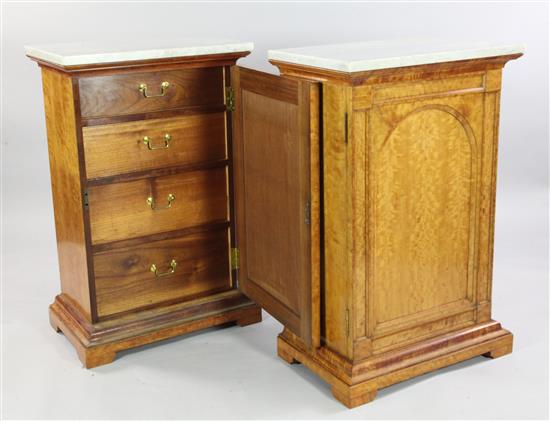 Royal Furniture: A pair of Victorian marble top satinwood cabinets, ex-Frogmore House, W.2ft